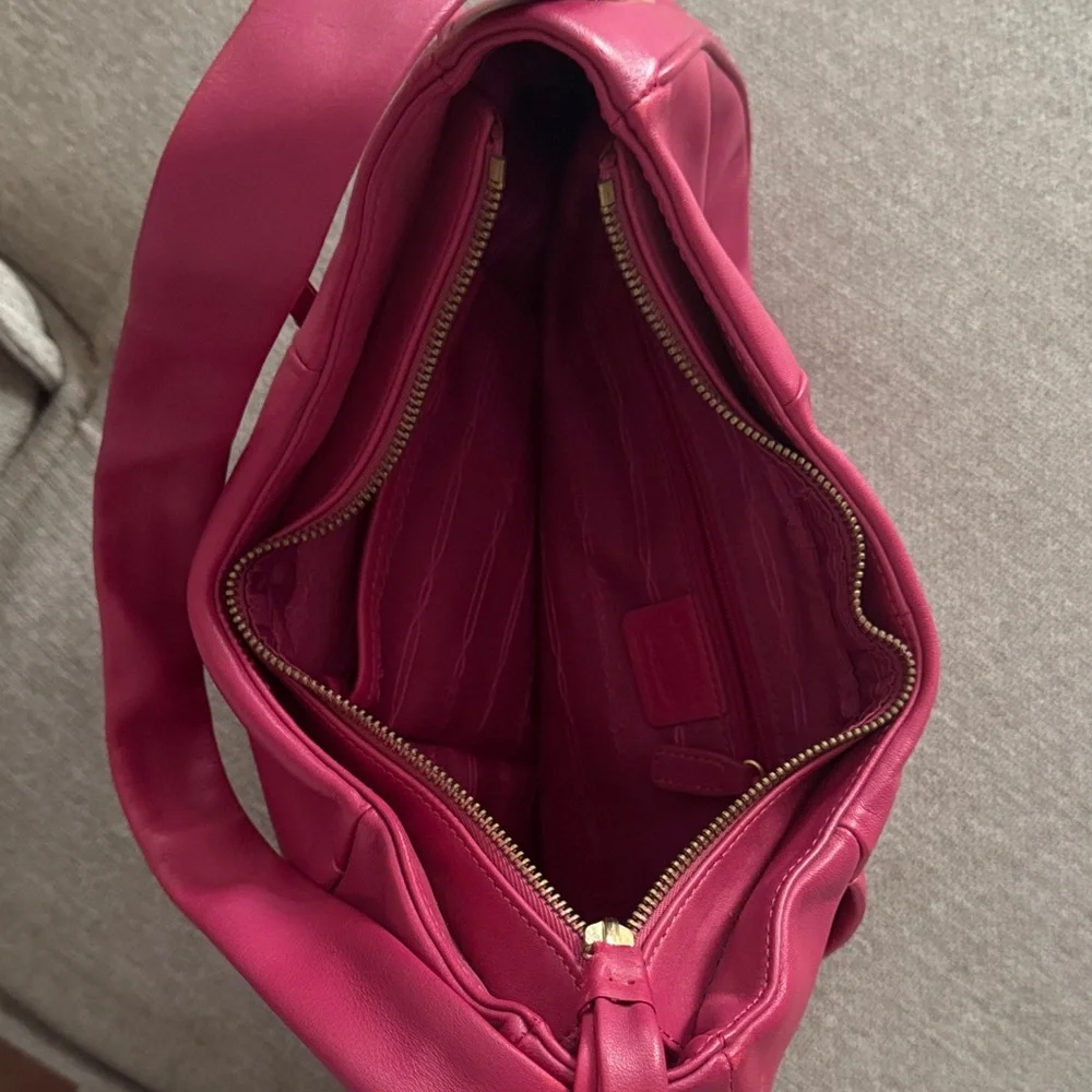 Alexandra Bartlett Fuchsia Crescent Shoulder Bag with Gold Hardware